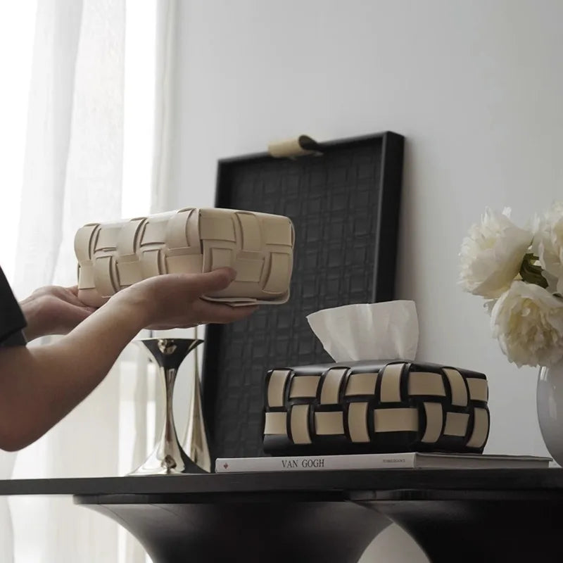 Sorrento – Luxury Vegan Leather Tissue Box with Woven Design