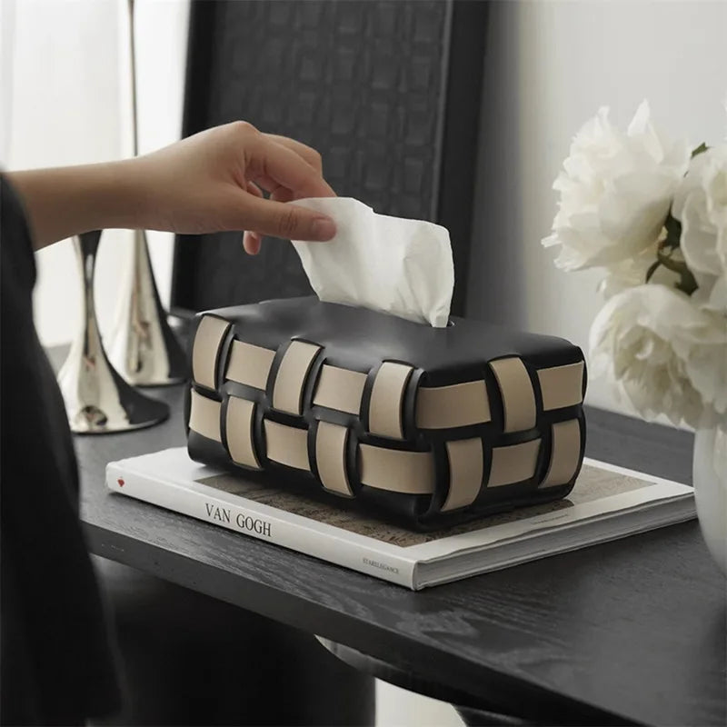 Sorrento – Luxury Vegan Leather Tissue Box with Woven Design
