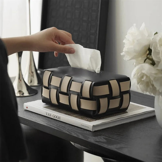 Sorrento – Luxury Vegan Leather Tissue Box with Woven Design